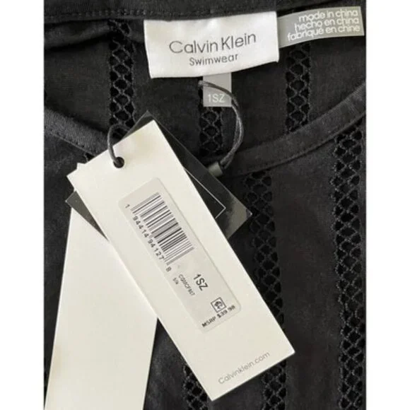 Calvin Klein Black Striped Maxi Caftan Cover-up One Size NWT - Picture 4 of 5